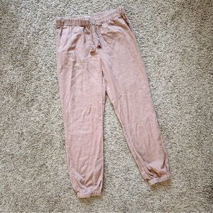 Madewell Linen Mauve Pink Cinched Ankle Casual Pants Tassel String Elastic Waist